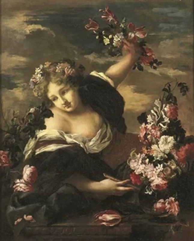 Figura femminile con diadema di fiori, con Guillaune Courtois